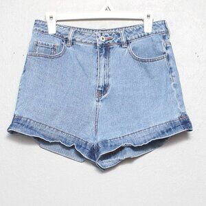 John Galt light wash high rise mom jean shorts